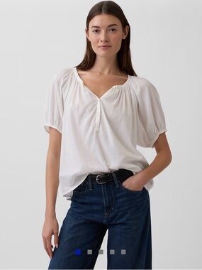 GAP White Peasant Blouse with Scoop Neck